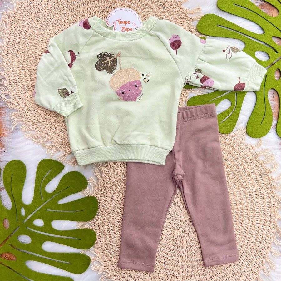  Conj. Casaco de Moletom Nóz Bebê e Calça Legging - Verde e Marrom